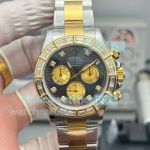PPM Super Clone Rolex Daytona Black MOP Dial Baguette Diamond Two-Tone Gold Watch 